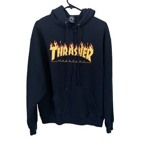 Thrasher Magazine Hoodie Big Logo Y2K Skate Wear Size L Black